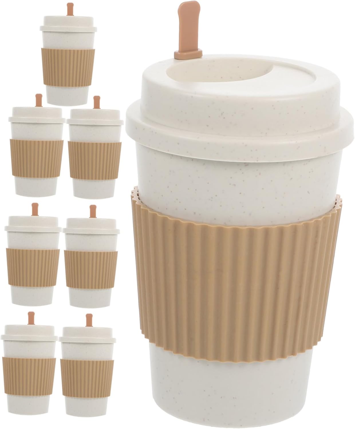 Cabilock 8pcs High-End Coffee Cups with Lids and Stirring Sticks 480ml Disposable Hot Beverage Cups for Business Meetings and Events