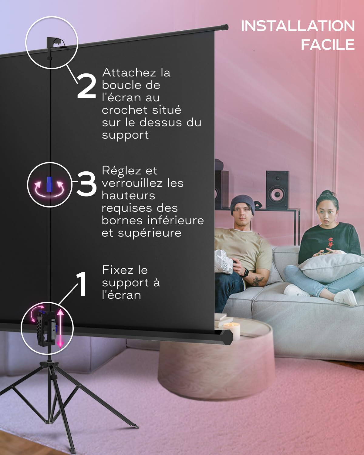 Écran de Projection sur Pieds 100 Pouces - Écran pour projecteur intérieur et extérieur pour Films ou présentations - Réglable de 4:3 à 16:9 Écran sur trépied HD Premium sans pli avec Sac, Mat
