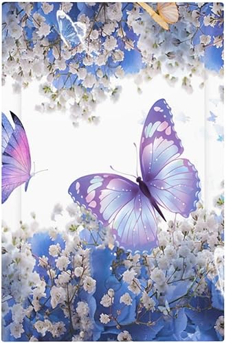 Miniatura 93 de Cubierta de interruptor de luz de 3 cuadrillas con diseño de flores azules púrpuras, cubierta de placa de pared de triple palanca, arbustos florales