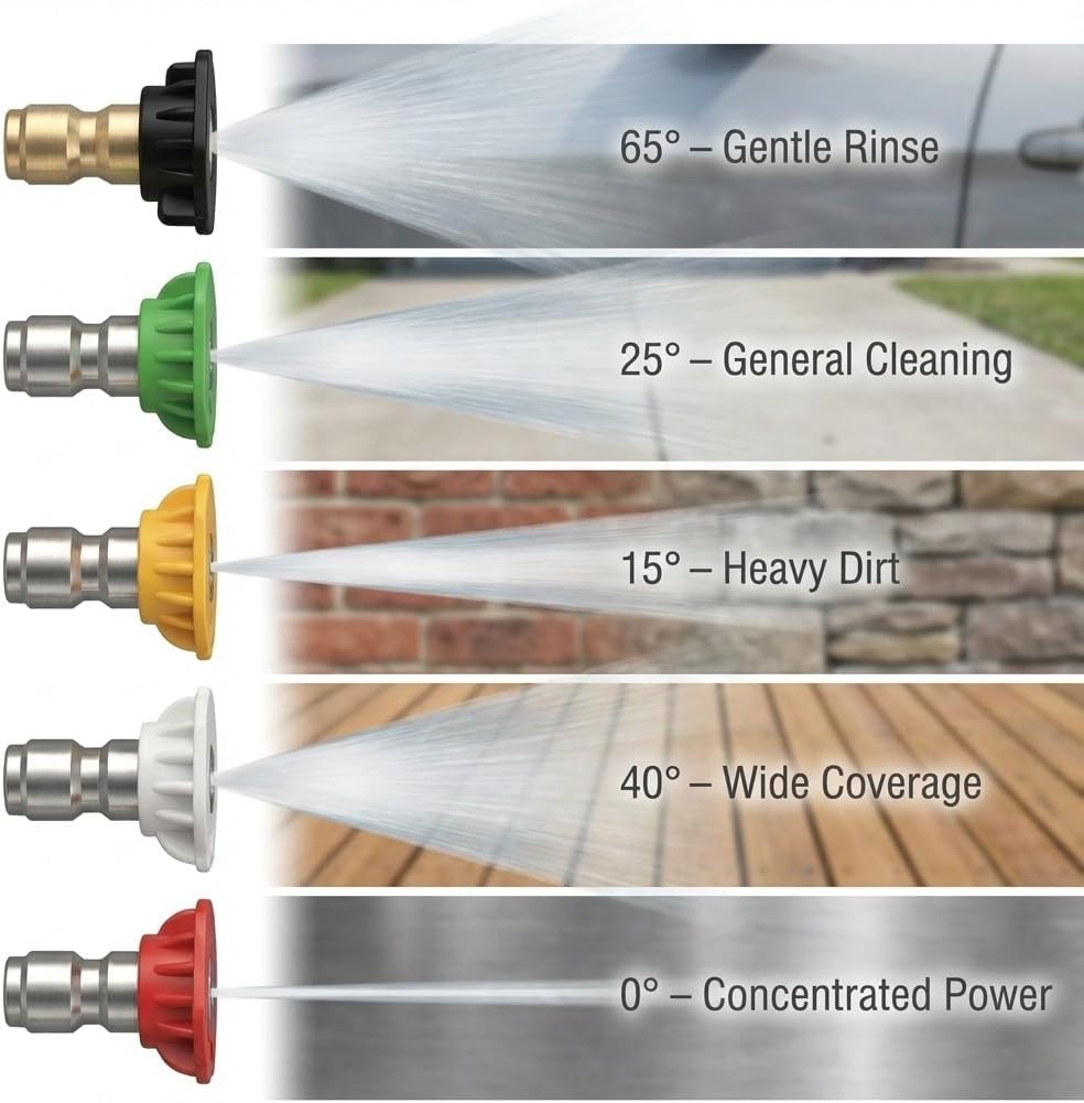 Turbo Nozzle for Car Wash Tips 1/4" Quick Connect with 5 Power Washer Nozzle Tips Kit Multiple Degrees (0, 15, 25, 40, 65, Rinse1)