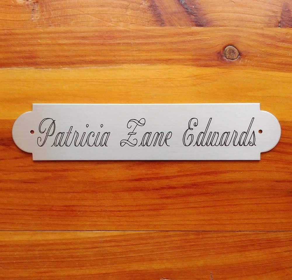 TACK TRUNK PLATE XXLARGE 6 1/2" x 1 3/8" x .050" Thick Notched Brass or Nickel Silver Name Plate Custom Engraved