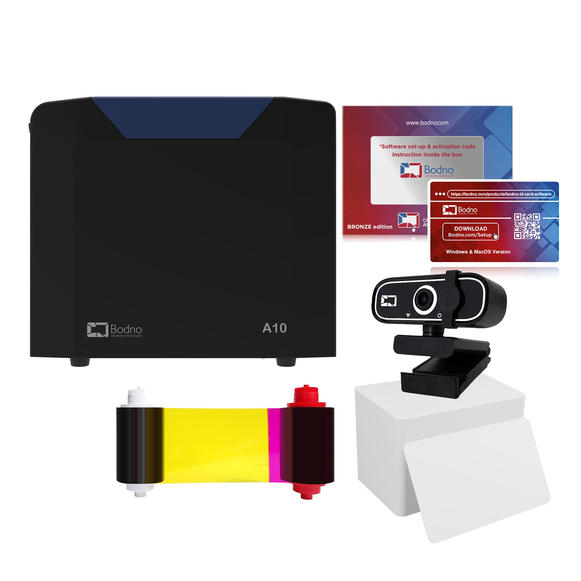 Bodno A10 einseitiger ID-Kartendrucker und komplettes Zubehörpaket mit Bronze Edition Software