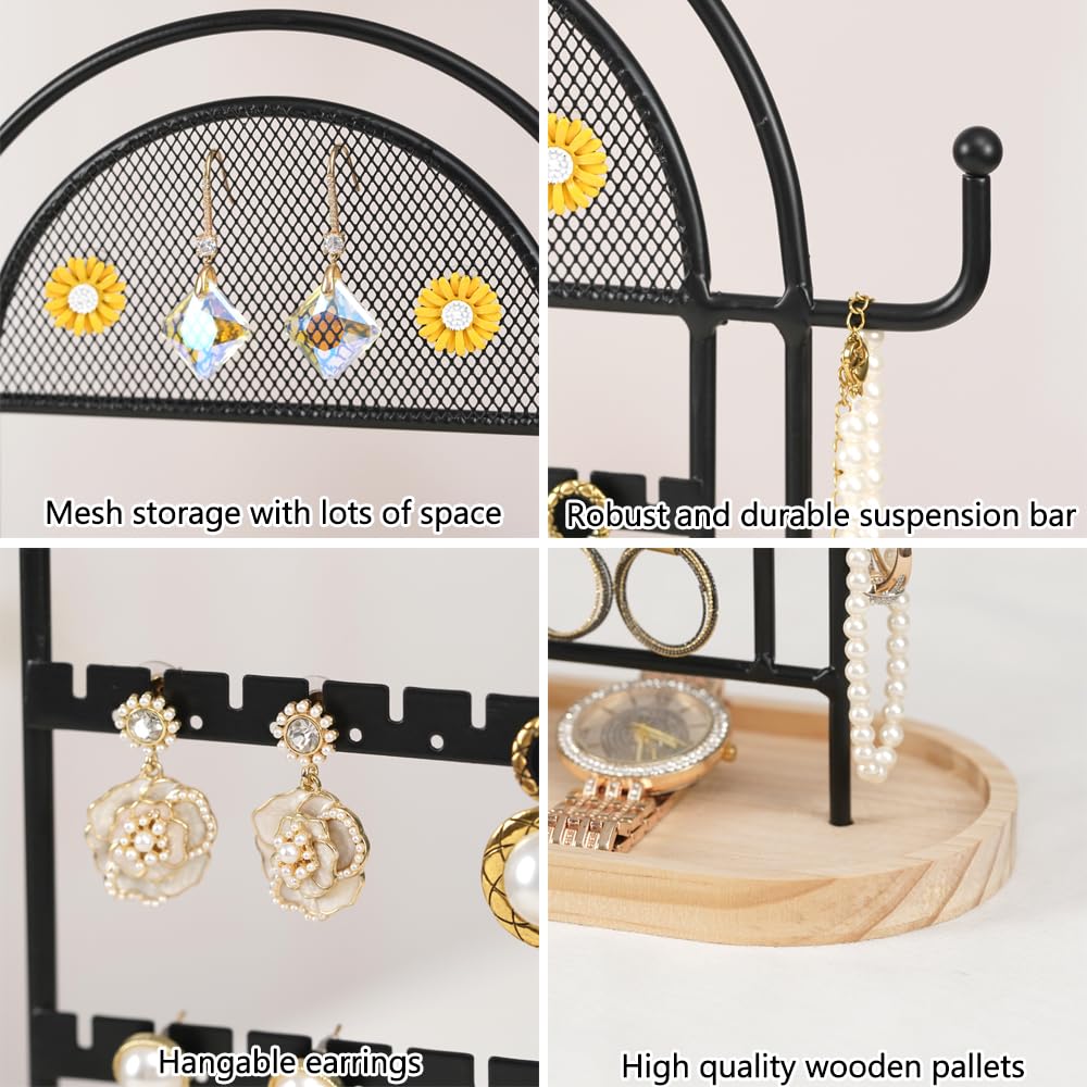 Emfogoo Porte Bijoux Murale, Rangement Bijoux Et Etagere Murale Bois 2 En 1, Presentoir Bijoux Mural De Rangementen Maximal 20Kg, Arbre A Bijoux Pour Collier, Anneau, Des Boucles D'oreilles Montre