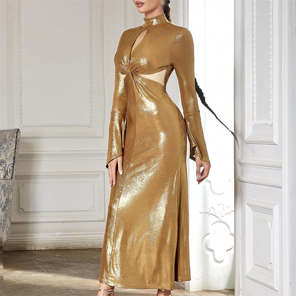 JSEIAJB Princess Sleeve Sexy Round Neck Slim Dresses for Women