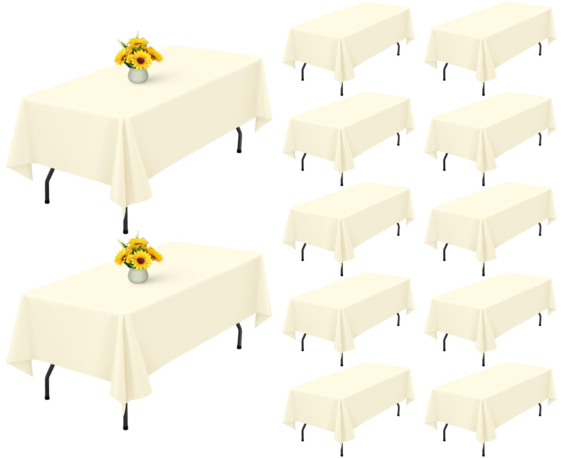 Showgeous 12 Pack Table Cloth Beige Tablecloth 60 x 102 Inch Table Clothes for 6 Foot Rectangle Tables, Wrinkle Resistant Washable Polyester Table