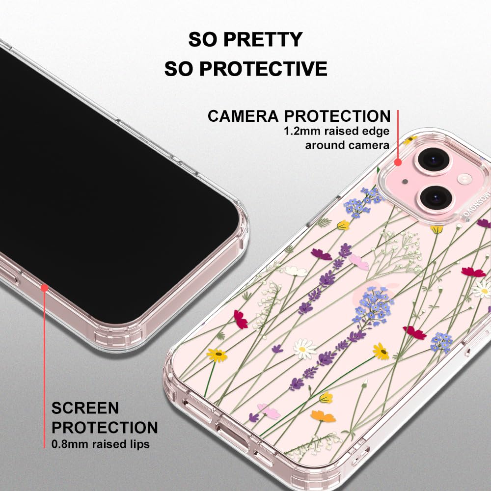MOSNOVO Case for iPhone 15 Plus / 14 Plus [Buffertech 6.6ft Military-Grade Drop Protection] [Anti Peel Off Tech] Clear TPU Bumper Phone Case Cover Design - Floral Garden — view 4