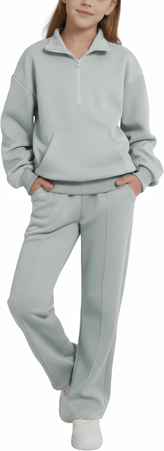 Valcatch Girls 2 Piece Outfit Sweatsuit Set Half Zip Pullover Sweatshirt and Wide Leg Pants Sets Fall Winter Casual Tracksuit