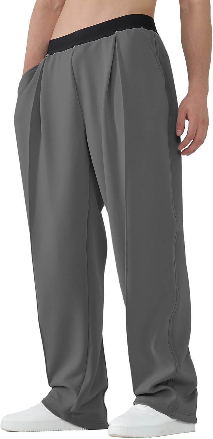 Susclude Mens Baggy Sweatpants Summer Wide Leg Track Pants Pleated Lounge Yoga Elastic Waist Casual Pants with Pockets