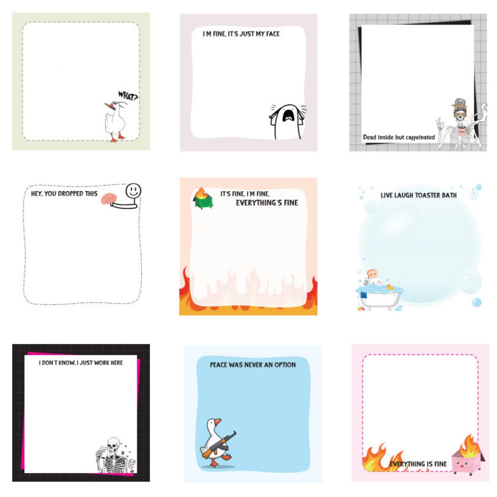 9-Pack Cute Sticky Notes,Large Post It Notes with Humorous Designs,Fun Post It Notes Set,Dark Humor Po/st It Notes,to Do List Pad Colorful Sticky Notes for Teachers,School and Office Desk Accessories