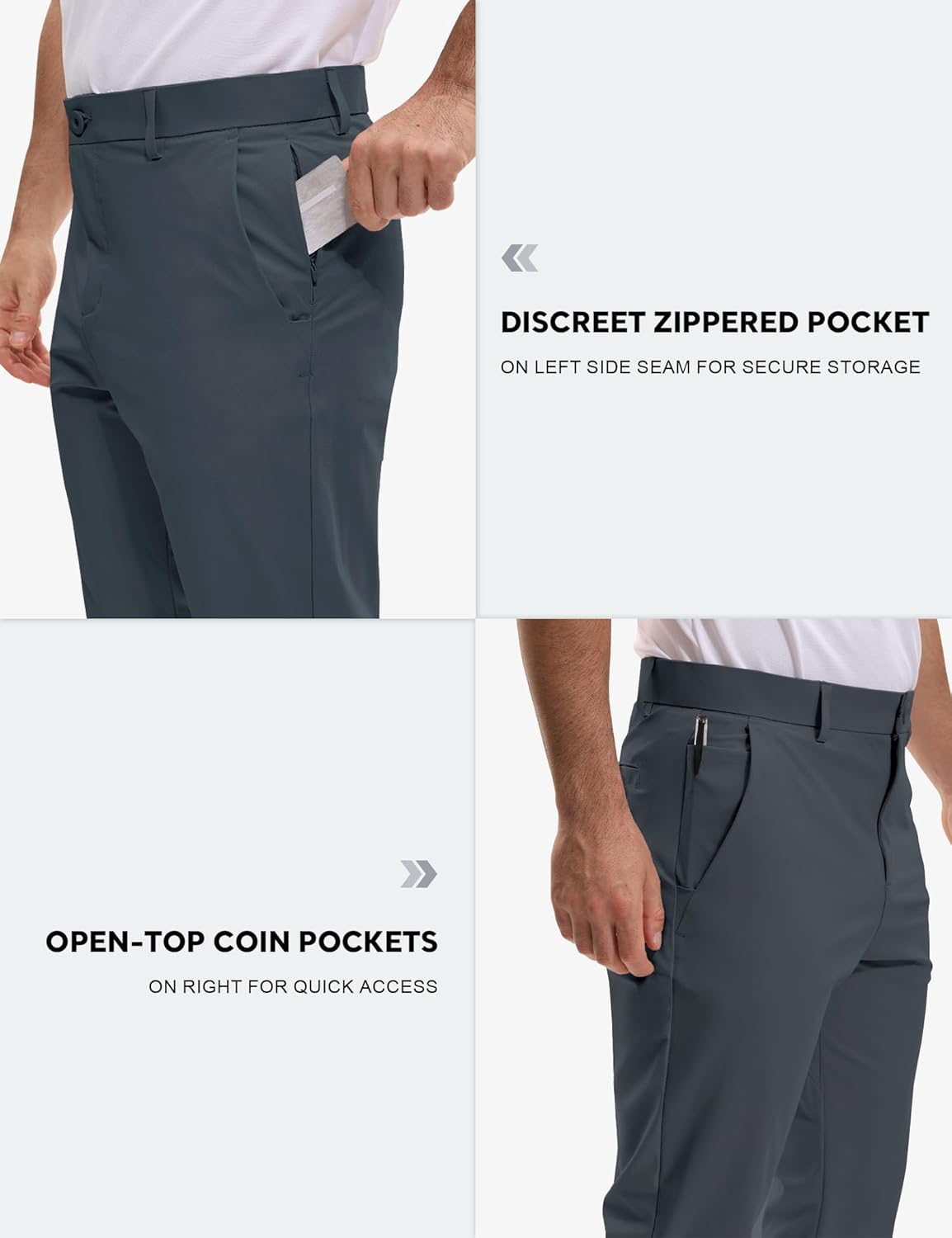 Mens Golf Pants Stretch - Lightweight Quick Dry Work Dress Pants 30" Slim Fit Casual Slacks for Men with 6 Pockets - Image 4