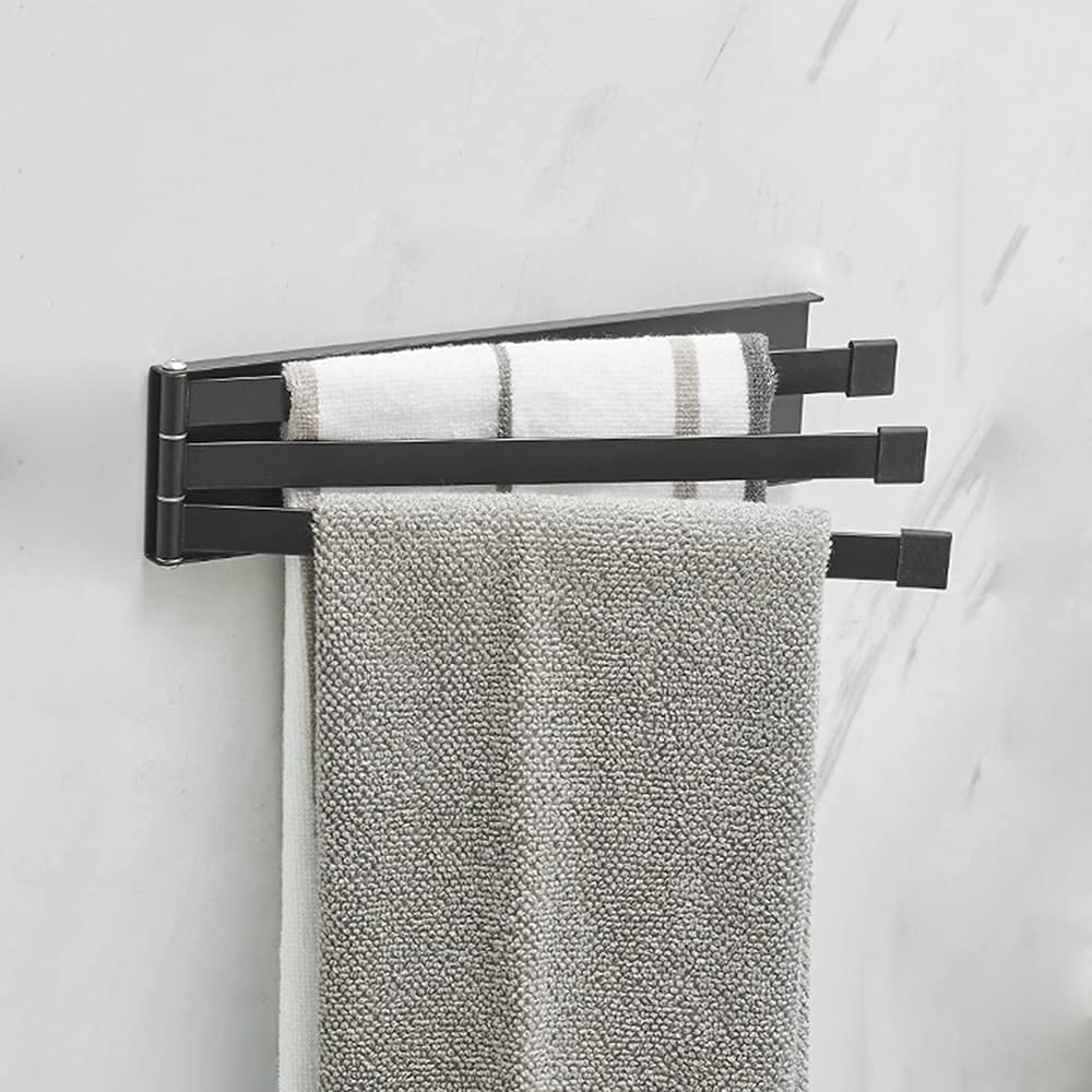 Barra para toallas de baño negra en acero inoxidable de triple eje