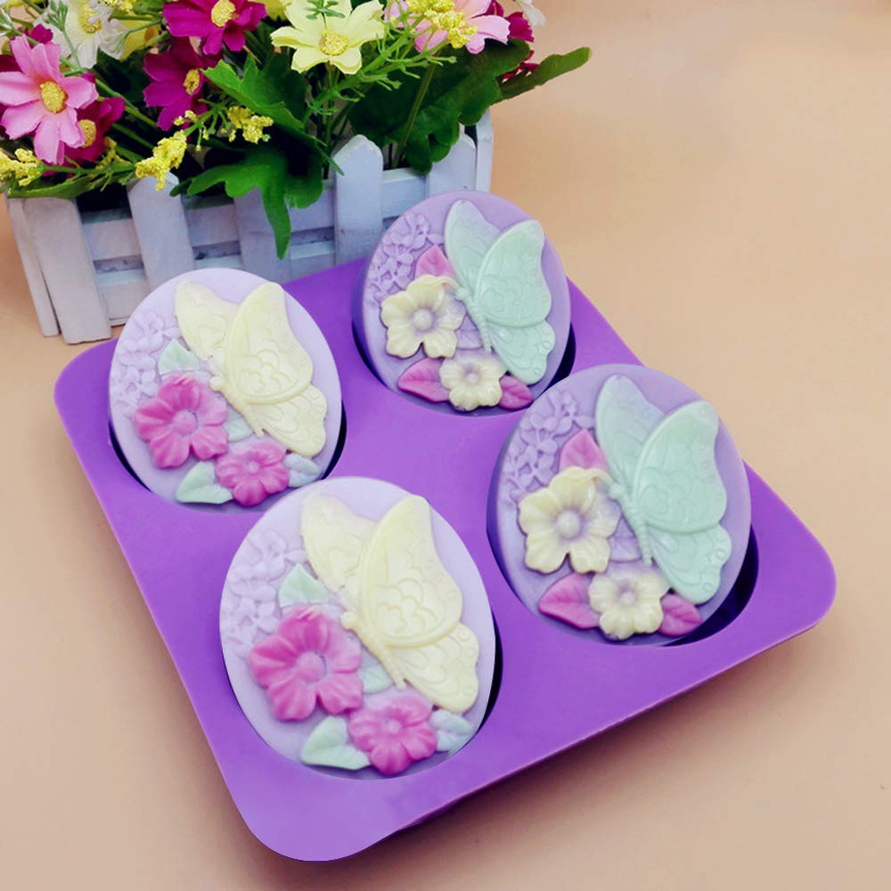 TDHDIKE 4 Stampi Per Sapone In Silicone Alimentare - 6 Cavità 7,9x5,6x2,4cm, Colori Vivaci, Per Saponi, Muffin, Brownies, Resistente Al Calore