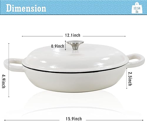 Miniatura 118 de Cacerola de hierro fundido COOKWIN, 3.8 QT, Sartén de hierro fundido con tapa y asas dobles, olla de superficie esmaltada de porcelana, Verde azulado