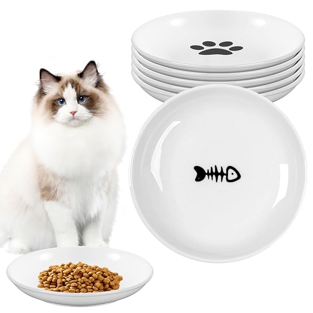 PORFOYO Comedero para gatos de cerámica, 6 unidades, cerámica, para gatos, comederos para gatos
