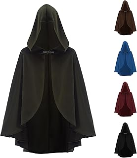 Mens Steampunk Hooded Cape Men's Medieval Frill Hem Cloak Gothic Medium Length Poncho Renaissance Cloak Victorian Fancy Dress Shawl Halloween Cloaks Party Costume Punk Stage Uniform
