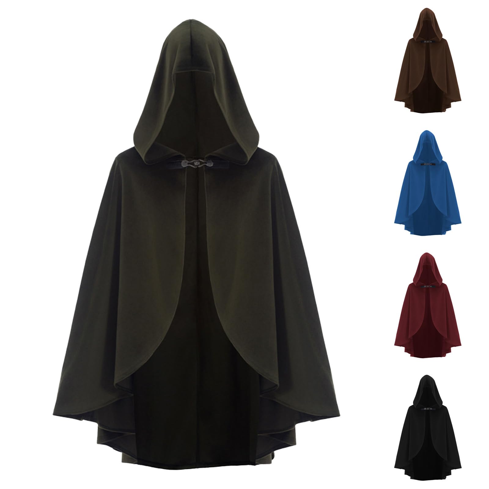 Mens Steampunk Hooded Cape Men's Medieval Frill Hem Cloak Gothic Medium Length Poncho Renaissance Cloak Victorian Fancy Dress Shawl Halloween Cloaks Party Costume Punk Stage Uniform