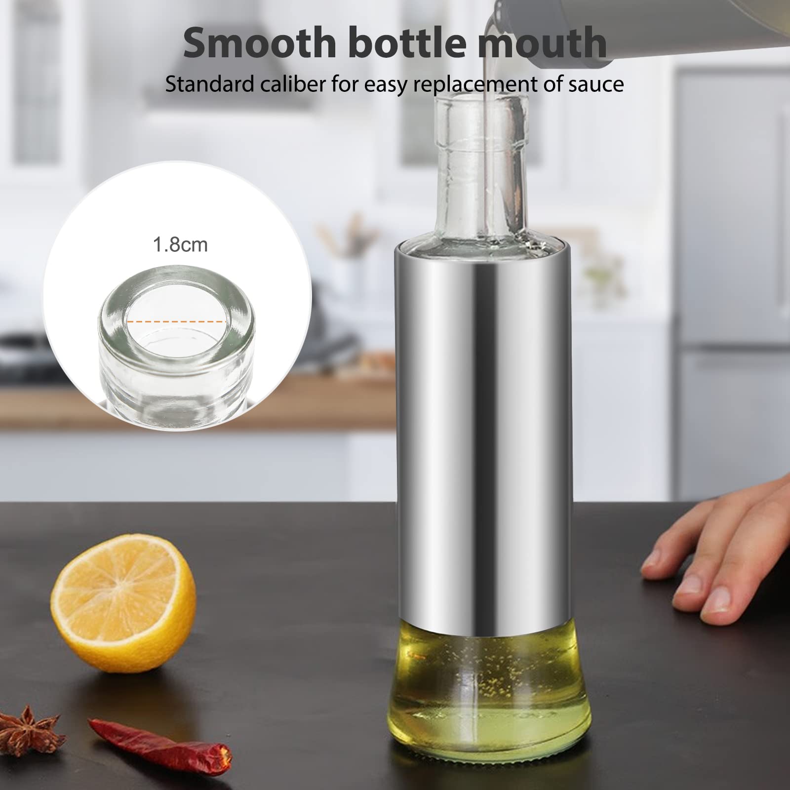 Dispenser Salsa Soia Dispenser Olio E Aceto 300ml - 2 Bottiglie Vetro Con Beccuccio Antigoccia, Incluse Etichette E Imbuto Olio D'oliva - copertina