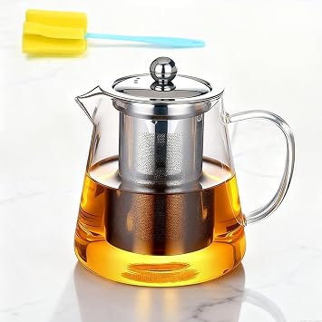 Glass Teapot with Infuser, 450 ml Stovetop Safe Tea Kettle Glass Water Jug