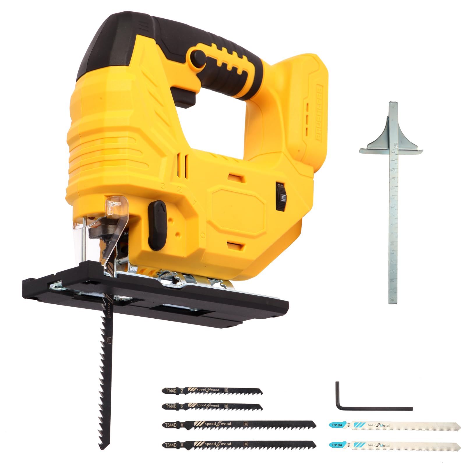 BATSOEASY Cordless Jig Saw Compatible with Dewalt 20V Max Battery(NO Battery), Brushless Jigsaw with 6pcs Blades, 0°- 45° Bevel Cuts, 3 Orbital Settings for Straight/Curve/Bevel/Circle Cutting