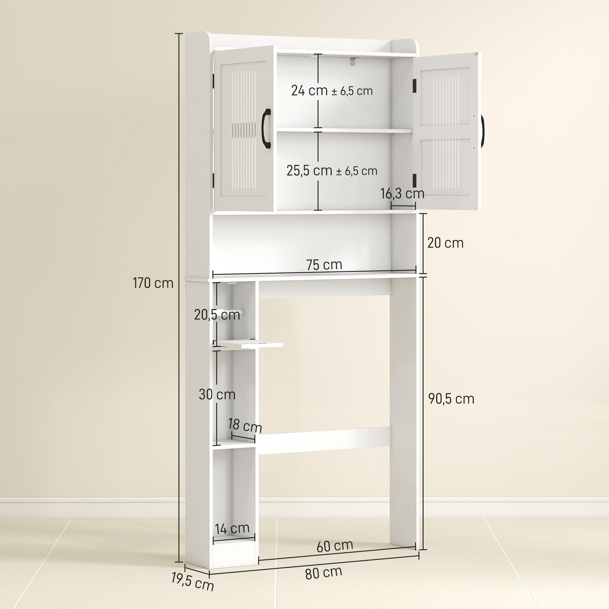 HOMCOM WC-Regal über Toilette mit Schiebetür, Fächern und verstellbarem