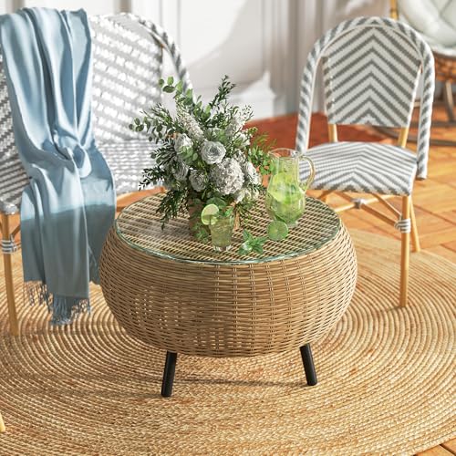 Table d’appoint ronde rotin PE Ø75 verre trempé - MH Handel GmbH