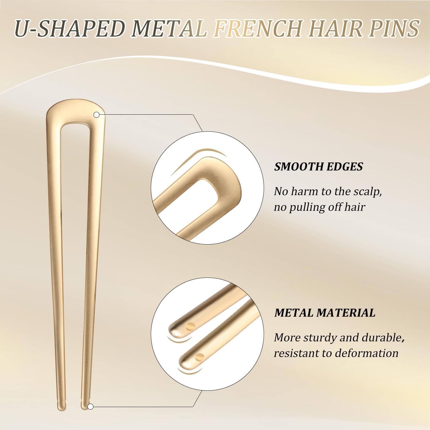 WATEFOER Pack of 2 U-Shaped Hair Pins, Metal Clip, French Hairpin, Vintage 2 Prong Updo Hairstyle, Chignon Pins - Image 4