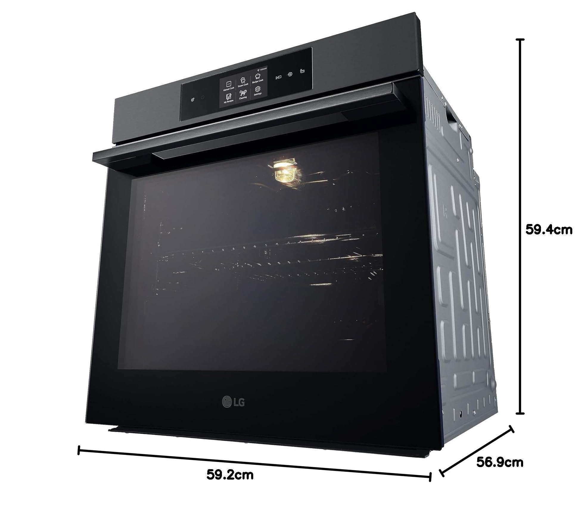 LG InstaView WSED7665B Four encastrable à vapeur, classe A++, 76L, 300°C, écran tactile 4,3", Air Fry, Sous Vide, Mode Pizza, Nettoyage EasyClean, Pyrolyse, Wi-Fi, Charnières amorties, Noir