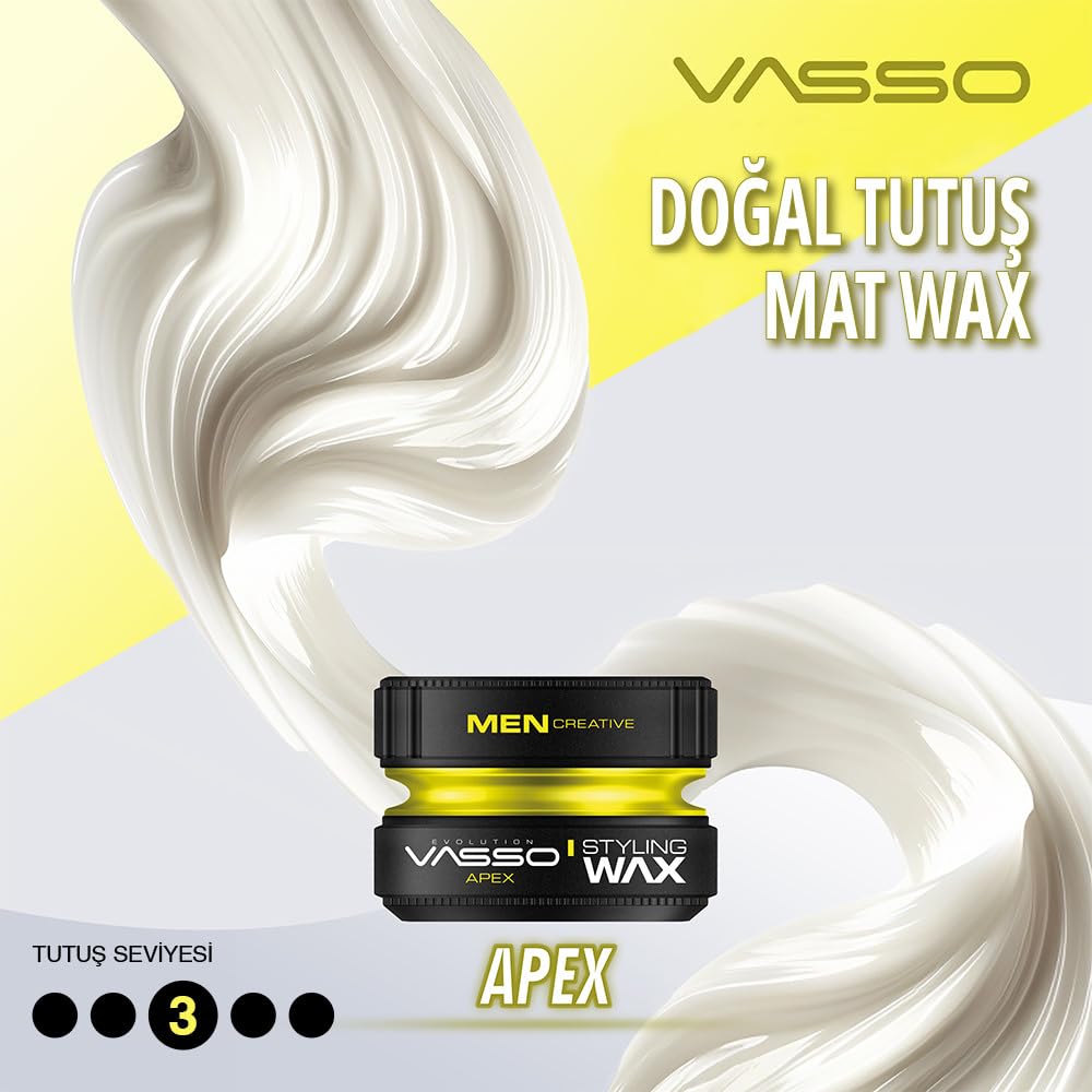 VASSO Saç Şekillendirici Mat Wax | Tüm Saç Tipleri | Doğal Tutuş ve Mat Görünüm | MATTE PASTE Apex 150 ml