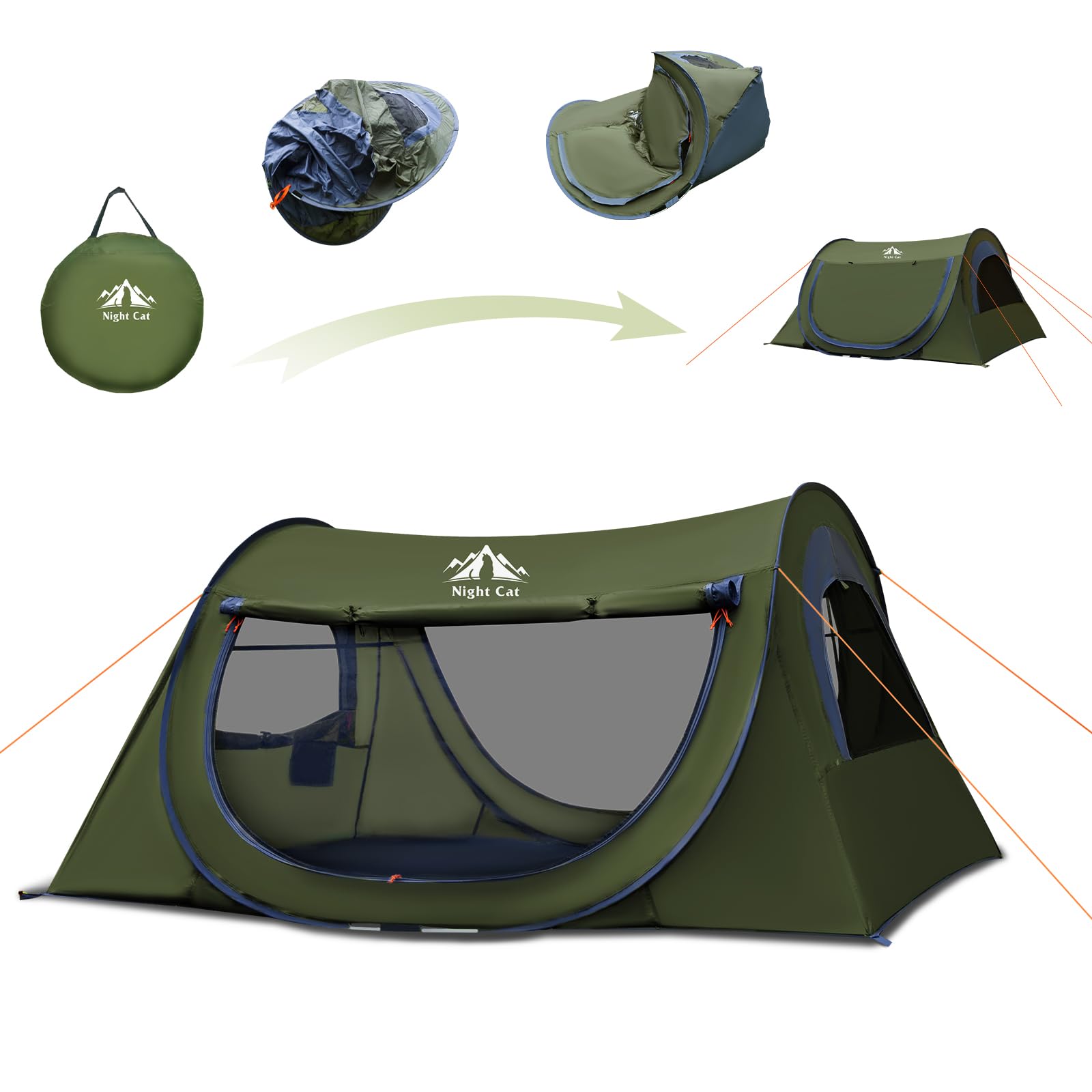 Night Cat Tienda Pop Up 2 Personas: Tienda de Campaña Instantánea con Mosquitero Carpa Impermeable Ligera para Viajes