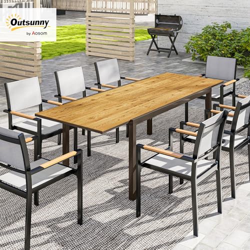 Outsunny Mesa de Jardín Extensible, Ajustable 160-240 cm con Borde de Aluminio, Mesa de Comedor Exterior Rectangular para 6-8 Personas Soporta 70 kg para Patio Terraza Marrón - imagen 2