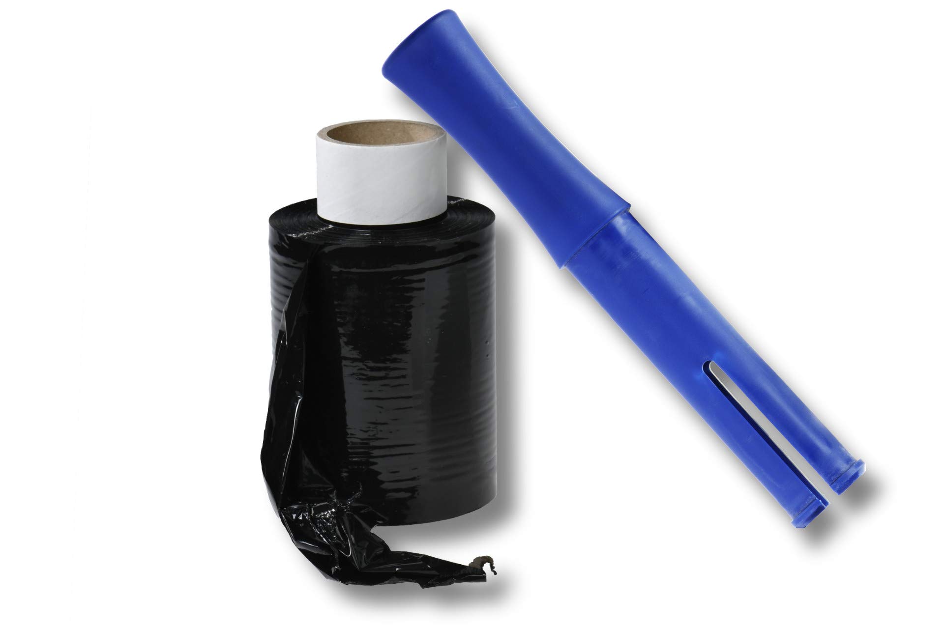 Lot de 40 rouleaux de film étirable – 100 mm de large – 150 m par rouleau – Film étirable en plastique transparent résistant et indéchirable (noir, 40 rouleaux + 1 dérouleur)