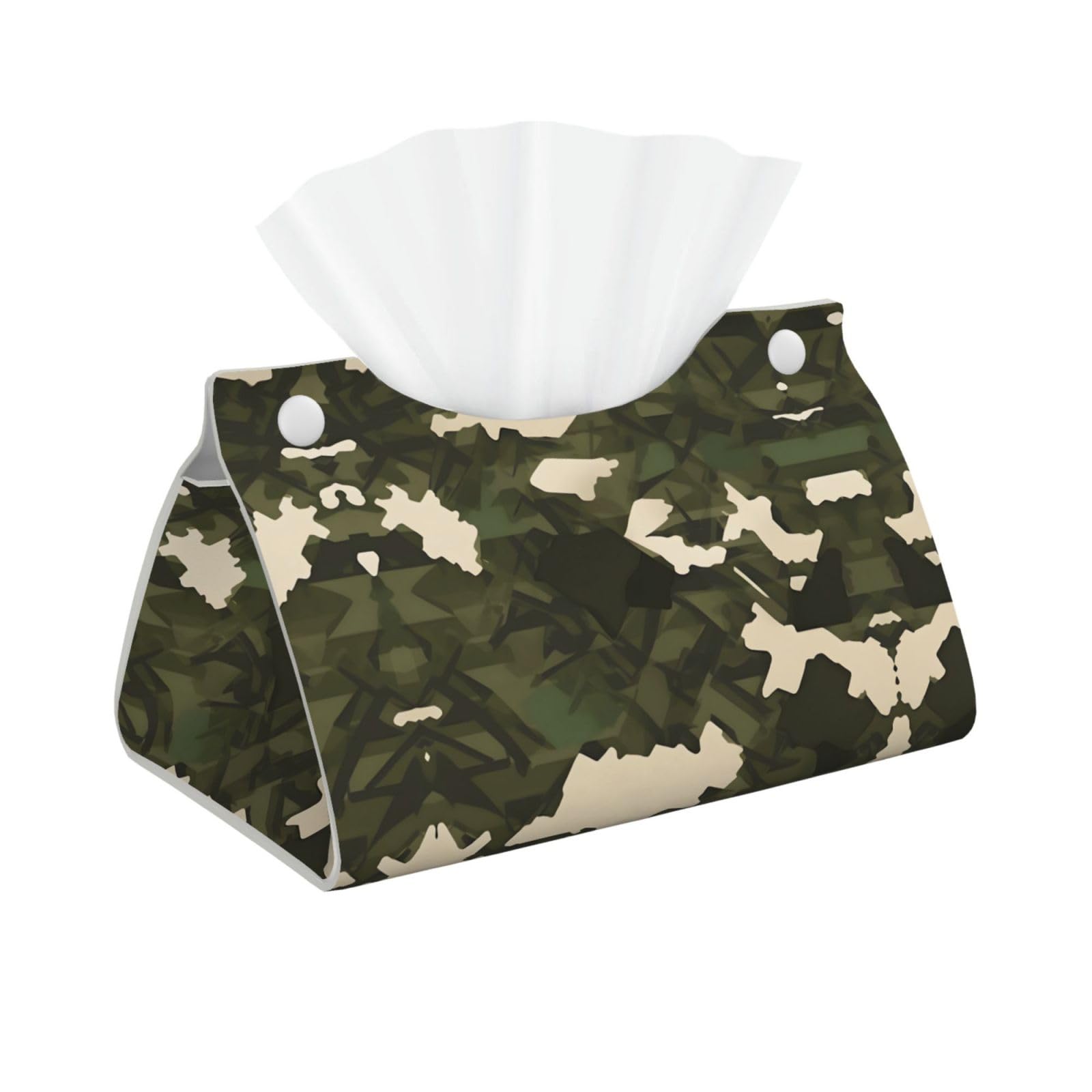 Army Camouflage Print Long Tissue Box Cover Holder Foldable Leather Organizer for Vanity, Nightstand, Desk & Bathroom