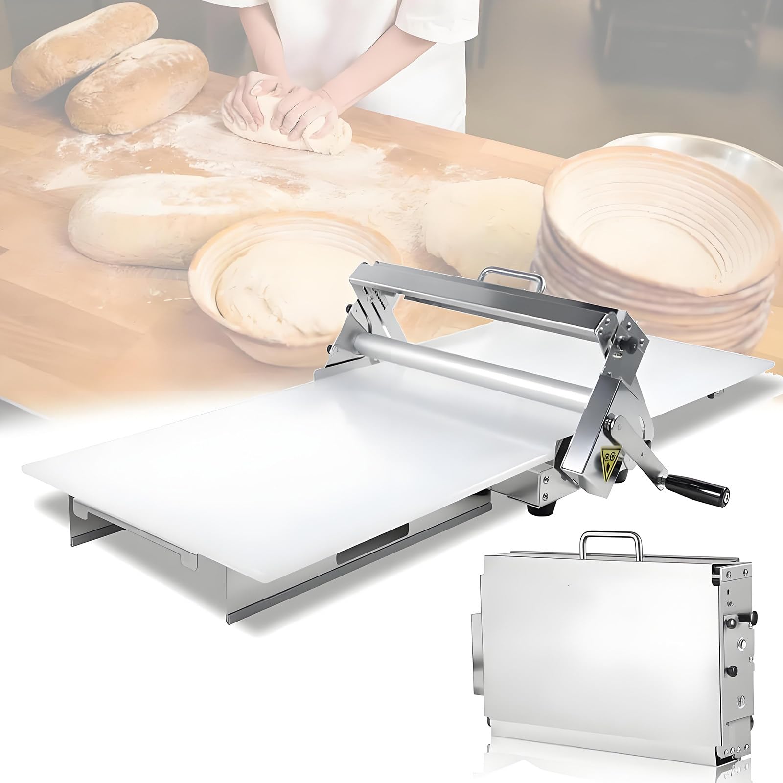 WIANQIAN Stainless Steel Dough Sheeter, Manual Dough Rolling Machine, Commercial Folding Dough Sheeter, Adjustable Thickness, Easy To Clean, Ergonomic Handle, For Croissants, Puff Pastry, Egg Tarts M