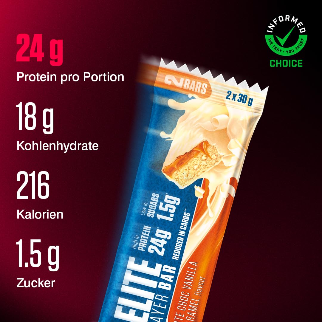 Dymatize Elite Layer Bar White Choc Vanilla & Caramel 18x(2x30g) - High Protein Low Sugar Riegel