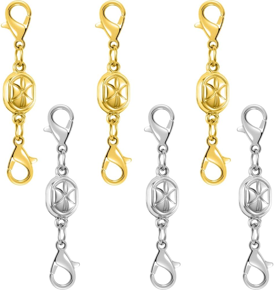 Magnetic Necklace Clasps and Closures-Magnetic Necklace Clasp Set, Double Locking Design, Gold and Silver (6pcs Gold Silver)