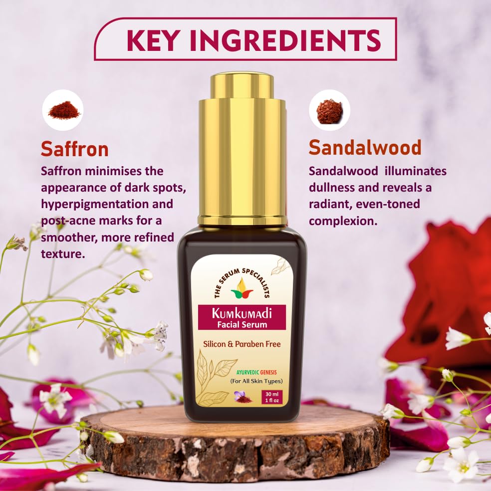 Image of Kumkumadi Face Serum - Brightening & Complexion Enhancing | Saffron Infused | All Skin Types | Paraben Free | 100% Pure from Himalayas - 30ml