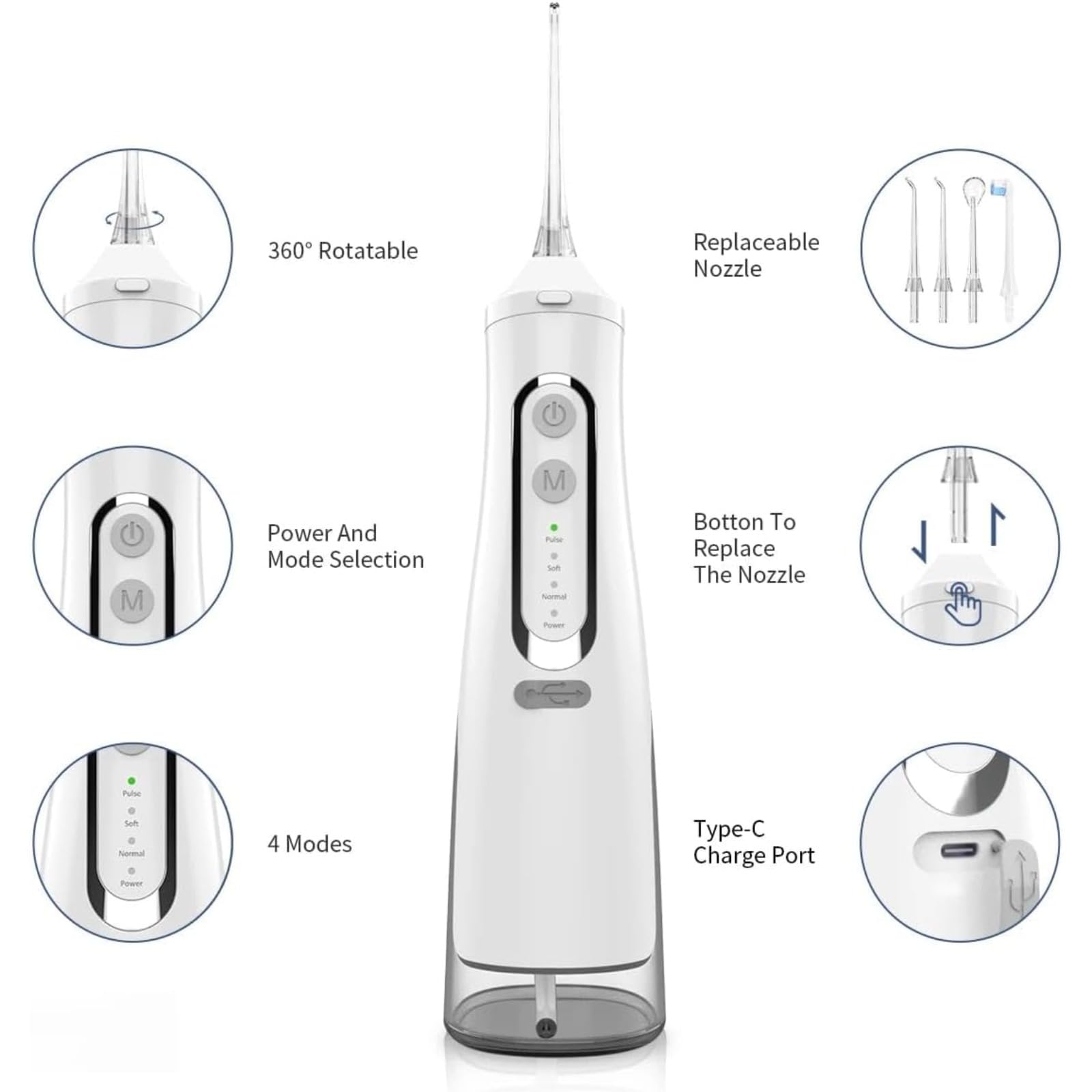 Oryzom Irrigador Dental,irrigador Dental Profesional Inalámbrico Con Irradiador,Water Flosser Para La Limpieza Dental.IPX7 Resistente Al Agua,limpieza Dental Para El Hogar (Negro)