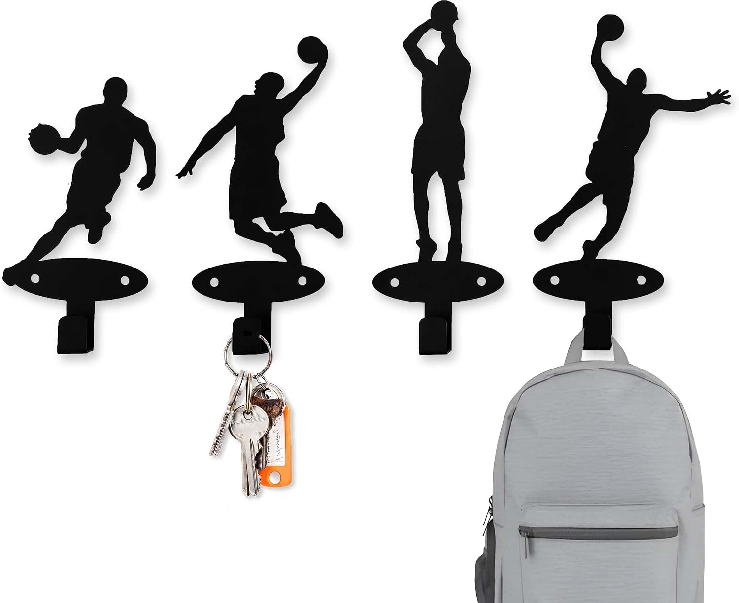 4 Piece Set Basketball Players Slam Dunk Silhouette Shape Coat Hooks