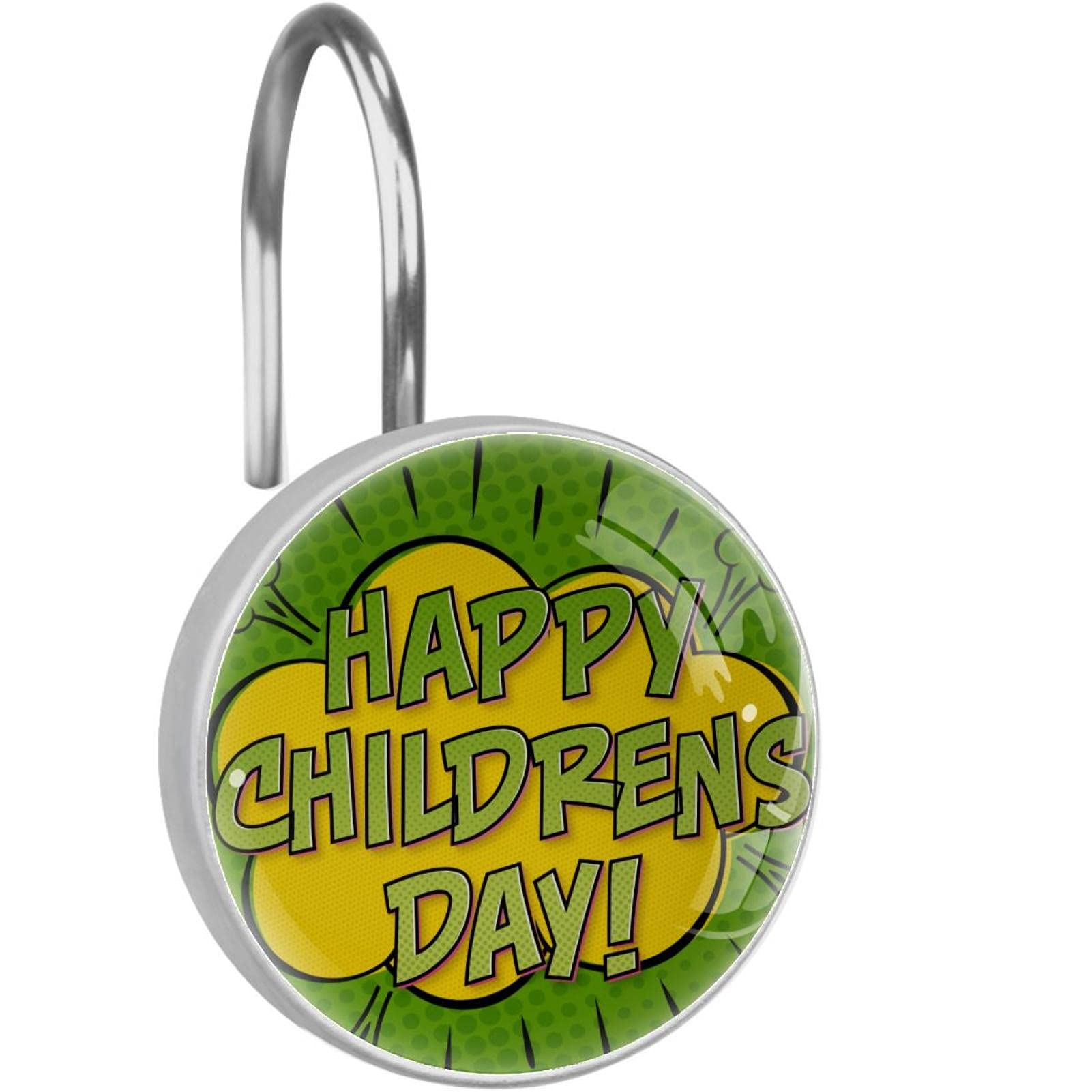 Crochets pour rideau de douche verts Happy Children's Day, égayez le bain des enfants