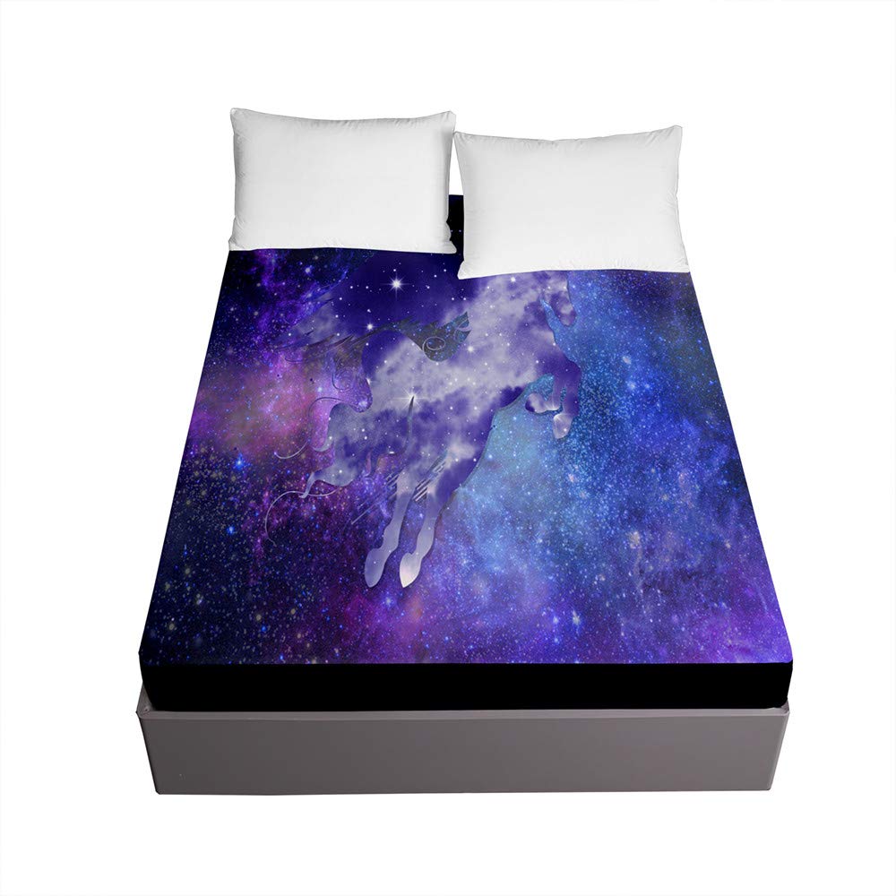 Drap housse infroissable 160x200 bonnet 30cm cheval violet
