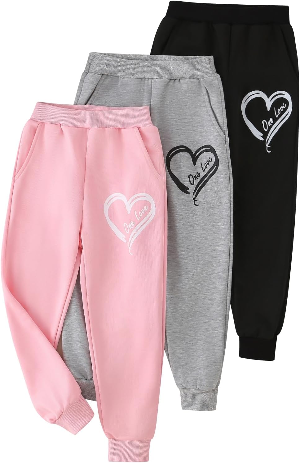 Girls' 3 Pcs Letter Graphic Print Sweatpants Kids Athletic Joggers Pants with Pockets 4-14 Years