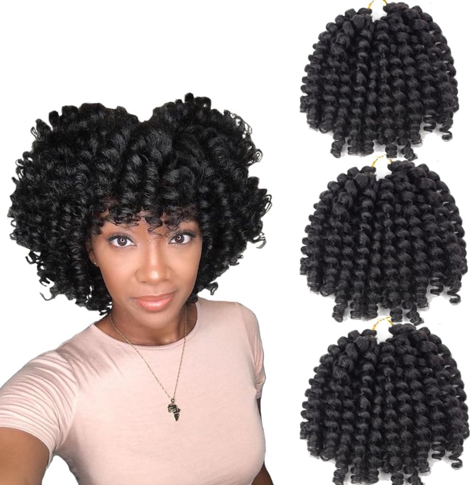 SHAROPUL Crochet Braids Hair 2X Ringlet Jumbo Wand Curl 3pcs/lot 8 inch 20roots Jamaican Coily Curl Twist Senegalese Synthetic Braiding Hair Crochet Extension (1B)