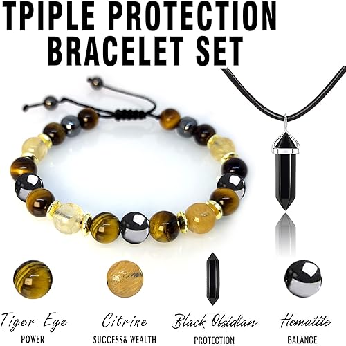Miniatura 2 de Pulsera de sanación para aliviar la hematita, pulsera de triple protección