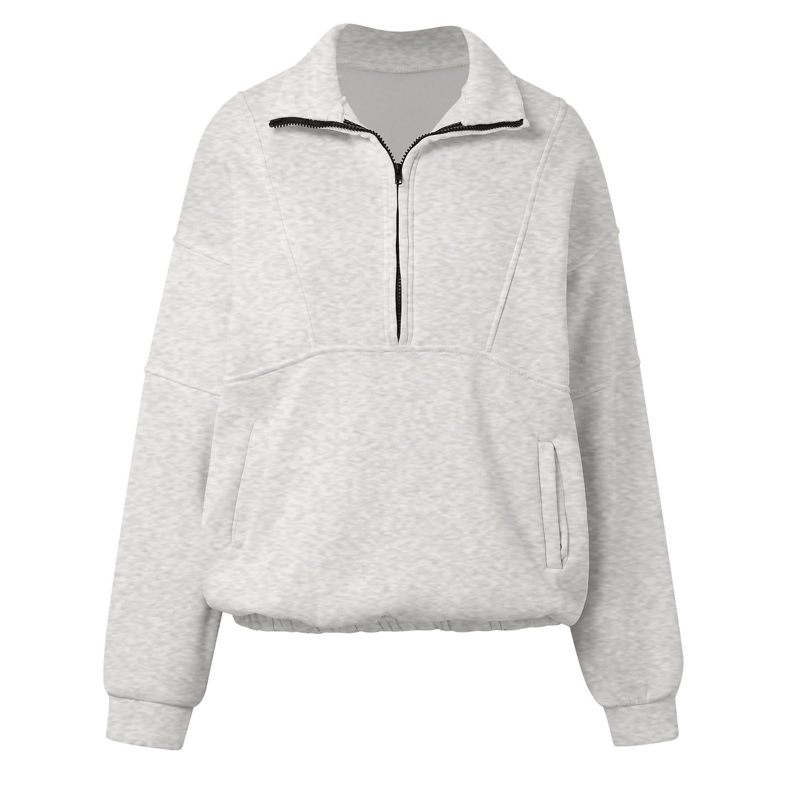 Sudaderas de moda con media cremallera para mujer, casual, manga larga, cuello con cremallera de un cuarto, trajes de invierno y otoño, cuello alto, ajuste holgado, lindas camisetas cómodas para mujer