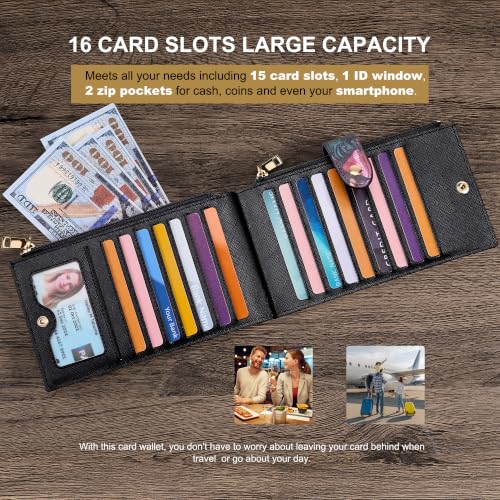 Image of Travelambo RFID Wallet Women Large Size Bifold Multi Card Wallet Case with Zipper Pocke Credit Card Holder for Women