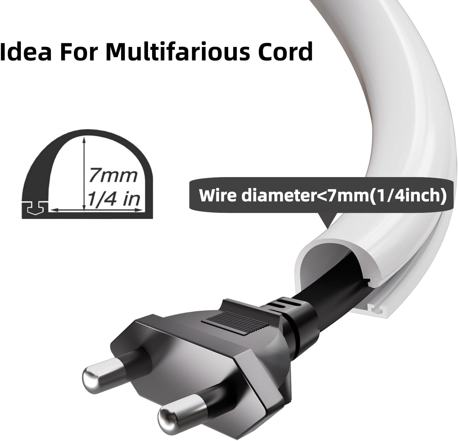 39" Flexible Silicone Cord Hider - Self-Adhesive Side-Opening Cable Cover for Wall Mounted TV, Home & Office Wire Management (Fits 1 Cord <1/4")