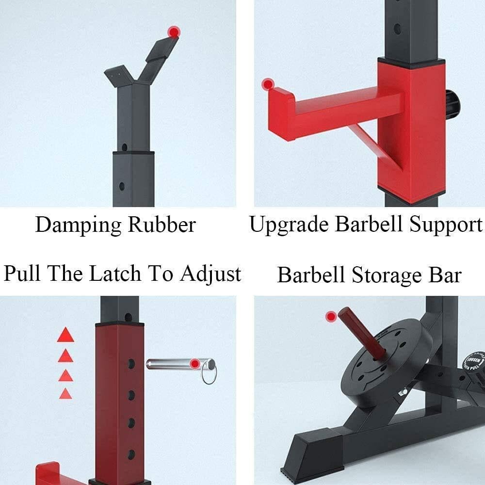 Rack per Squat con bilanciere Regolabile, carico Massimo 300 kg, Power Rack Resistente per Sollevamento Pesi e Palestra Domestica, Design con Gancio a J, copripiedi di stabilità.
