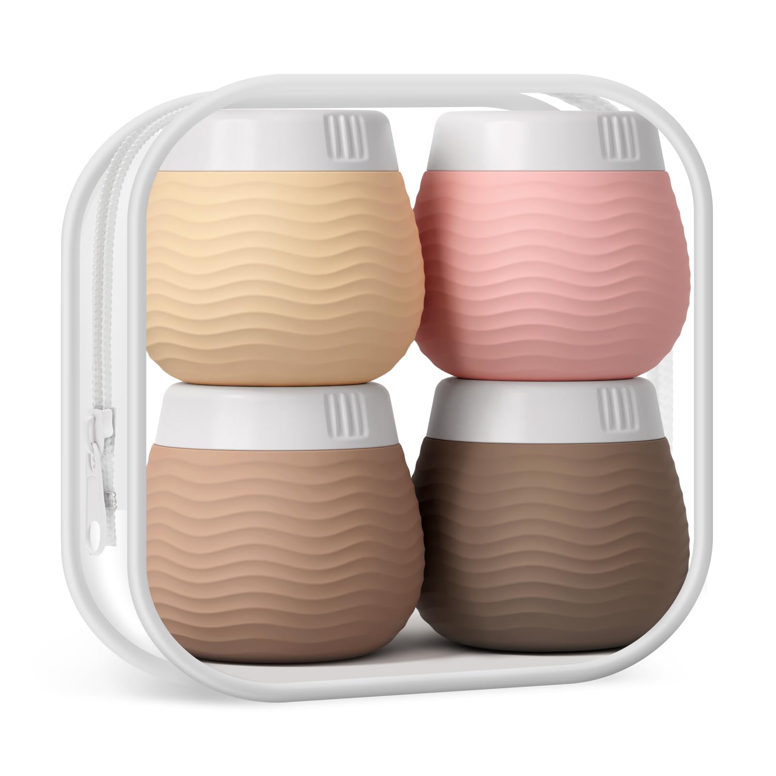 Yinke Silicone Cream Jars with Clear Bag, TSA Approved Travel Size Containers, Leak-proof Travel Essentials/Accessories with Lid for Cosmetic Face Body Cream (4 Pack)