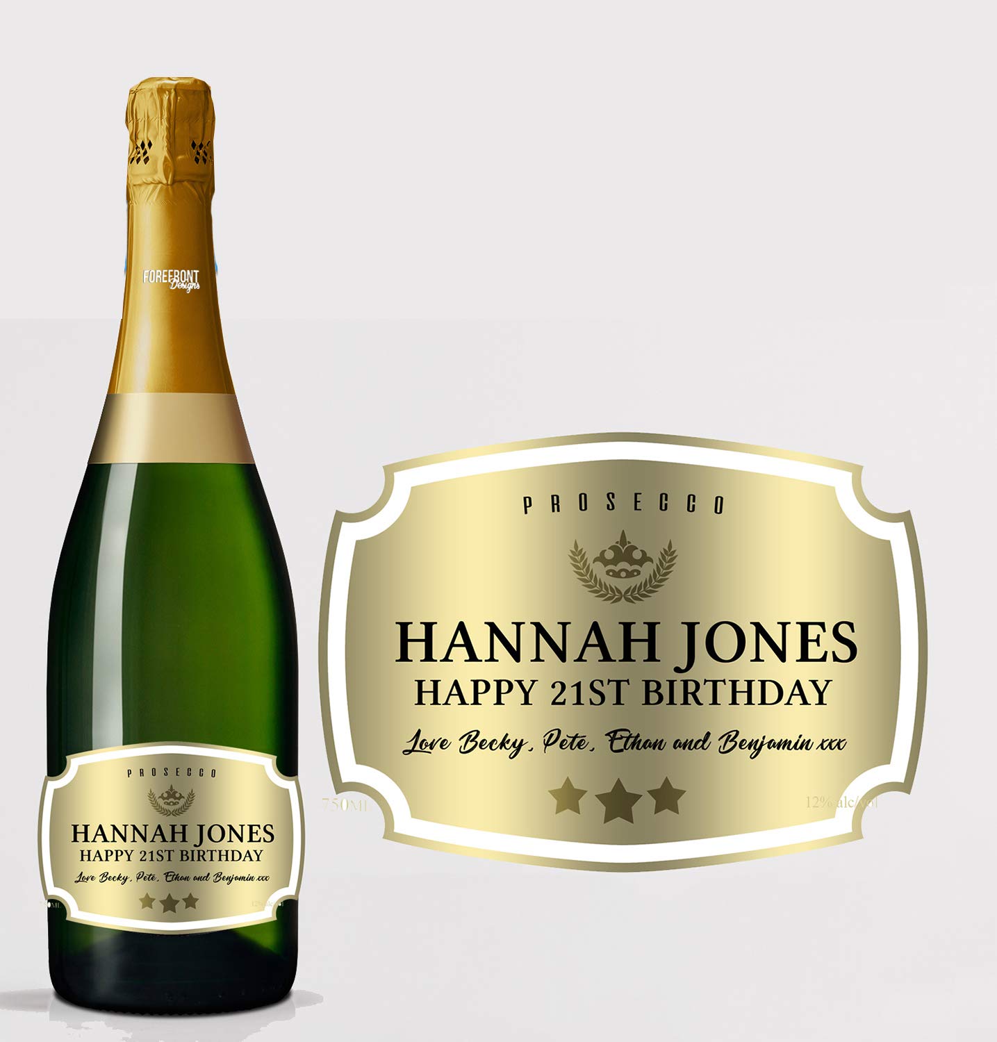 Forefrontdesigns Personalised Champagne Bottle Labels - Custom Champagne Label Bottle Stickers, Perfect for Weddings, Anniversaries, Birthdays & Gifts - Premium Customisable Champagne Stickers