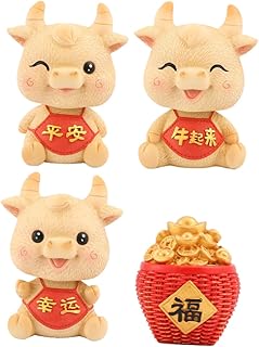 Garneck 4 Pçs Ornamento De Boneca De Vaca Mini Mini Boneca Painel Bobbleheads Presente Chinês Boi Balançando A Cabeça Mater De Carros Ornamento De Vaca Ornamento De Animais De Vaca